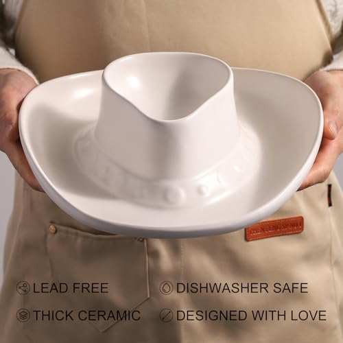 Chip and Dip Serving Set Bowl Cowboy Hat Chips and Salsa Serving Dish.10.6 x 11.6 x 3.5 in White - color: Pure white