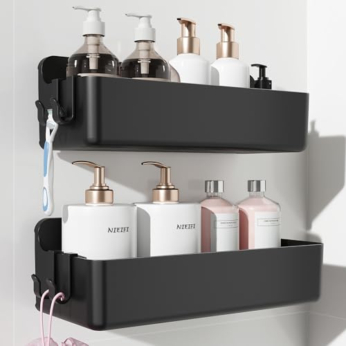 Nieifi Adhesive Shower Shelves, Black, 2 Pieces | Rustproof ABS, Large Capacity, Removable Design, No Drilling Shower Organizer for Bathroom Storage & Home Decor - color: Black, size: 2 pieces