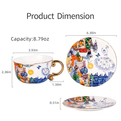 KAMMAK Tea Cups and Saucers Set of 2, Fine Bone China Coffee Cups, 584N | Stackable Espresso Mugs, Ceramic Demitasse for Coffee, Cappuccino, Latte, Americano, Tea - size: 7KPSP584N