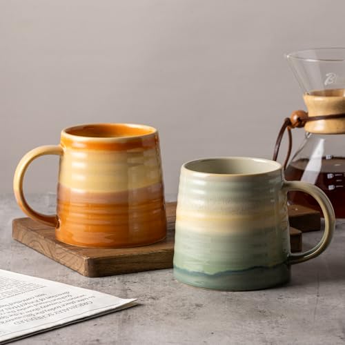 15.5oz Large Heavyweight Ceramic Mug, Reactive Glaze (Orange) | 15.5oz Medium-Large, Heavy Weighted Stoneware, Reactive Transmutation Glaze, Microwave & Dishwasher Safe, Gift Box - color: Orange