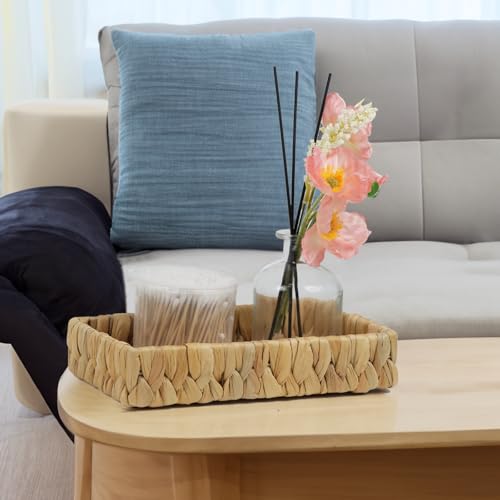 Water Hyacinth Bathroom Vanity Tray, 10 Inch | Toilet Tank Basket, Bathroom Counter Organizer, Small Wicker Tray, Toiletry Storage, Coffee Table Decor - size: 10.1" x 6" x 2"