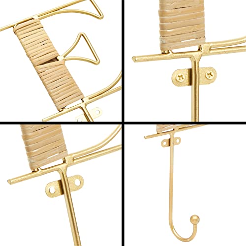 Okuna Outpost 4-Piece Key Holder Wall Mount - Hooks That Spell Home & Rattan Key Hooks - Gold Wall Mount Letter Holder - Vertical/Horizontal Mounting & Room Decor - Gold, Home Letters, 4 x 10 in