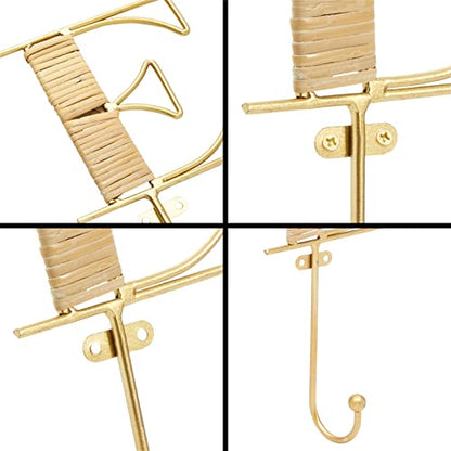 Okuna Outpost 4-Piece Key Holder Wall Mount - Hooks That Spell Home & Rattan Key Hooks - Gold Wall Mount Letter Holder - Vertical/Horizontal Mounting & Room Decor - Gold, Home Letters, 4 x 10 in
