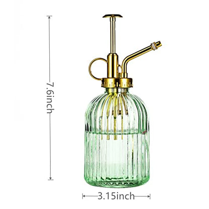 Glass Plant Mister Spray Bottle, 7.5" Green Glass Water Spray Bottle with Gold Top Pump Small Watering Can, Small Plant Sprayer Mister for Indoor Outdoor House,(Green+Gold E) - style: Green+Gold E