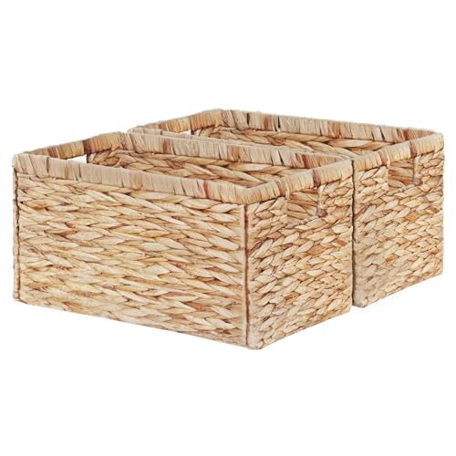 Wicker Basket, Baskets for Organizing, Storage Basket with Handles, Water Hyacinth Storage Baskets for Shelves, Bathroom, Pantry Organizers, Large Wicker Baskets (15x10x8.5 inch, 2 Pack) - color: Water Hyacinth, size: 15.2"D x 10"W x 8.6"H