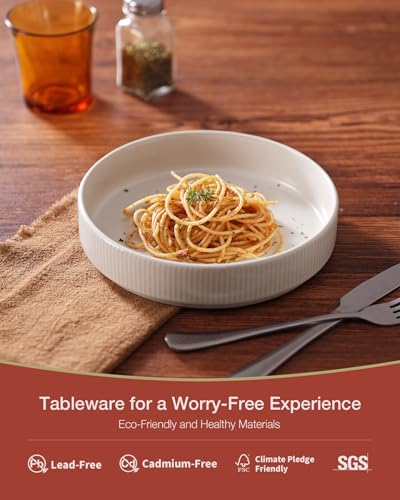 famiware Star 7.5" Pasta Bowls Set of 8, Plate Bowls, Matte White | Double Reactive Glaze, Microwave & Dishwasher Safe, Lead-free and Cadmium-free, Stoneware Scratch Resistant, Kitchen Bowls - color: White - Full Glaze Matte, size: 8 pcs