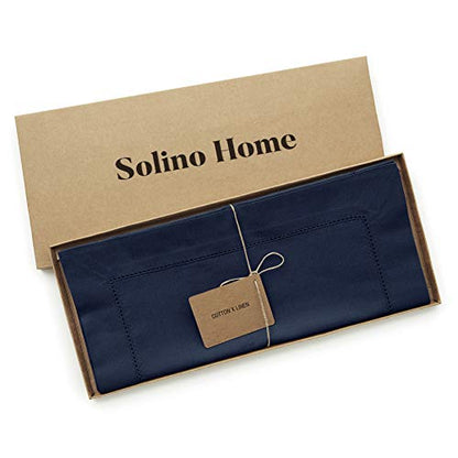 Solino Home Cotton Linen Table Runner Navy, Hemstitch Collection 14 x 90 in | Table Runners for 6-8 seater dining tables, hallway tables and consoles | soft plain weave, artisan crafted | easy care linen - color: 14: Navy, size: 14 X 90 Inch