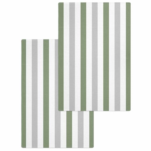 Kitchen Towels Set Sage Green Gray Stripes Waffle Weave Dish Towels 2 Pack Lines Striped Absorbent Quick Drying Hand Tea Towels for Kitchen Bathroom Cleaning Dish Cloths Gift 16x24 Inch - color: Sage Green, size: 15.7"x23.6"