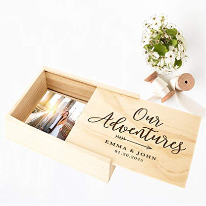 Koyal Wholesale Custom Engraved Our Adventures Arrow Wedding Keepsake Box, 4 x 6 -inch, Custom Names and Date, Wood - color: Our Adventures Arrow