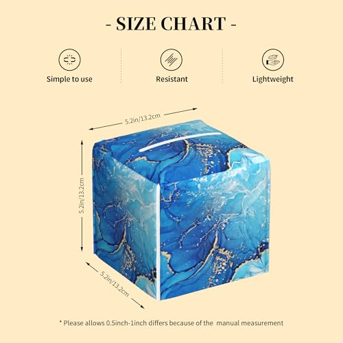 Blue Golden Texture Marble Tissue Box Cover Leather Tissue Box Holder Square Facial Paper Case Organizer Dispenser for Bathroom Vanity Countertop Tabletop Car Office - color: Color11