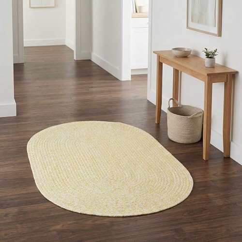 Super Area Rugs Farmhouse Braided Rug Cotton Kitchen Reversible Carpet, Yellow & White, 2' X 3' Oval - color: Yellow & White, size: 2' x 3' (Oval)