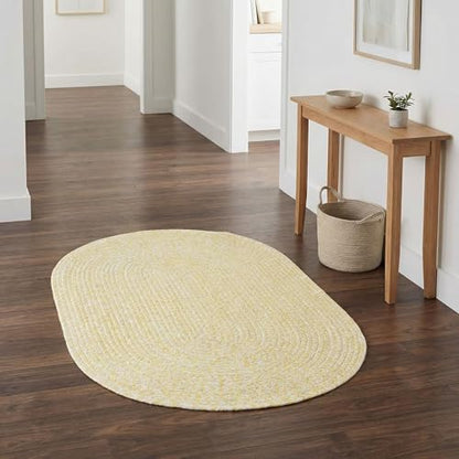 Super Area Rugs Farmhouse Braided Rug Cotton Kitchen Reversible Carpet, Yellow & White, 2' X 3' Oval - color: Yellow & White, size: 2' x 3' (Oval)
