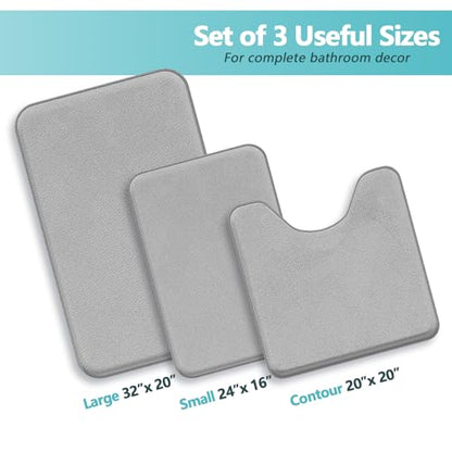 RUN HELIX Bathroom Rugs Sets 3 Piece, Soft Absorbent Memory Foam Bath Mats Set, Dry Fast Bath Mat, Machine Washable Bath Rug Set for Bathroom （Ash Gray） - color: Ash Gray