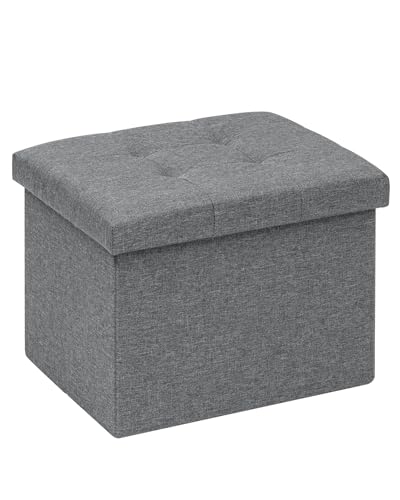 PINPLUS Button Tufted Folding Linen Storage Ottoman 16.5", 36L Collapsible Storage Cube with Lid, Supports 250 lbs, Fabric Foot Rest Ottoman for Living Room, Bedroom, Entryway,Grey - color: Grey