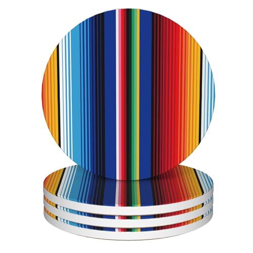 Coasters for Drinks,Mexican Stripes Colorful Ethnic Absorbent Coaster Set of 4 with Cork Base,Ceramic Drink Coasters for Cold Drinks Wine Glasses Cups Mugs,Housewarming Gifts for Home Decor - color: Mexican Stripes Colorful Ethnic