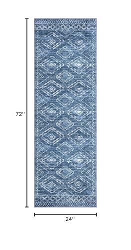 KILOCOCO Washable Runner Rug 2x6 ft Hallway Runners, Stonewashed Blue | Non Slip Runner Rug, Printed Kitchen Runner Rug, Low-Pile Entryway Runners, Soft Geometric Rugs for Bedroom Hall Living Room - color: Stonewashed Blue, size: 2' x 6' (Runner)