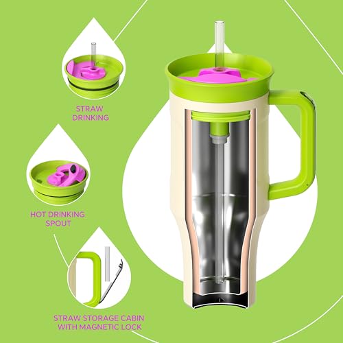 Ideus 32 oz Tumbler with Handle and Straw, 100% Leak Proof Dual Wall Vacuum Insulated Stainless Steel Travel Mug, Cup Holder Friendly, Cream White - color: Warm White
