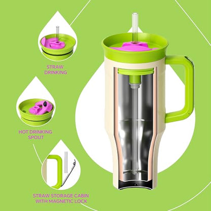 Ideus 32 oz Tumbler with Handle and Straw, 100% Leak Proof Dual Wall Vacuum Insulated Stainless Steel Travel Mug, Cup Holder Friendly, Cream White - color: Warm White