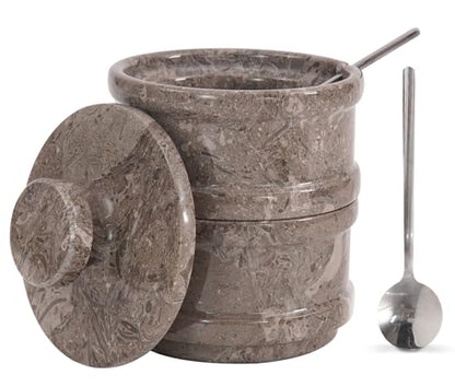 Radicaln Salt & Pepper Bowl – 5” Handmade Marble Oceanic Dual Salt Cellar With Lid – 2” Each Brown Sugar Keeper Spice Herbs Container Kitchen Accessories - color: Oceanic