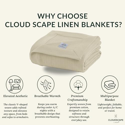 CSL Cotton Herringbone Throw Blanket, Cooling Summer Blankets, 50"x70", Fog - color: 06. Fog, size: Throw (50" x 70")
