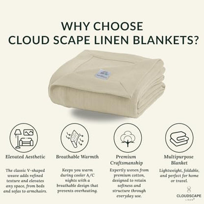 CSL Cotton Herringbone Throw Blanket, Cooling Summer Blankets, 50"x70", Fog - color: 06. Fog, size: Throw (50" x 70")