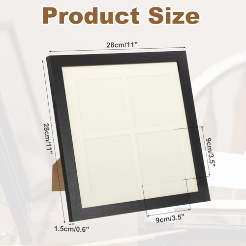 MECCANIXITY 11x11 Collage Picture Frame, Displays 4Pcs 3.5x3.5 Pictures with Mat, Solid Oak Wood Clear Acrylic Sheet Wall Mounting and Tabletop Display, Black, 1Pcs - color: Black