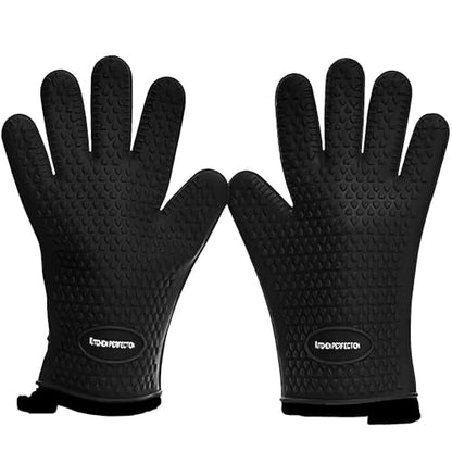 KITCHEN PERFECTION Silicone Smoker Oven Gloves -Extreme Heat Resistant BBQ Gloves -Handle Hot Food Right on Your Smoker Grill Fryer Pit|Waterproof Oven Mitts Grill Gloves |Superior Value Set+3 Bonuses | Waterproof, 5-Finger Design For A Better Grip, for P