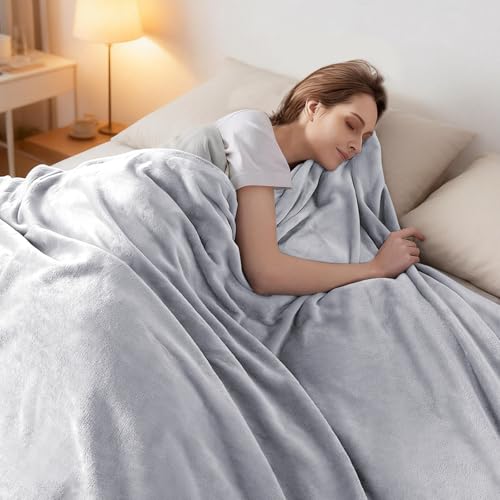 3-Pack Fleece Throw Blankets 50x60, 300GSM Soft Flannel Plush Blanket, Lightweight Warm Couch Sofa Bed Blankets, No Shedding All Season (Light Gray) - color: Light Gray