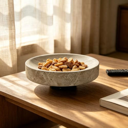 Medium Natural Travertine Marble Footed Tray 7.9" x 7.9" x 2.6", Decorative Vanity Organizer Bowl for Bathroom Countertop Perfume Jewelry Catchall Tray Home Decor - size: 7.87*2.56in