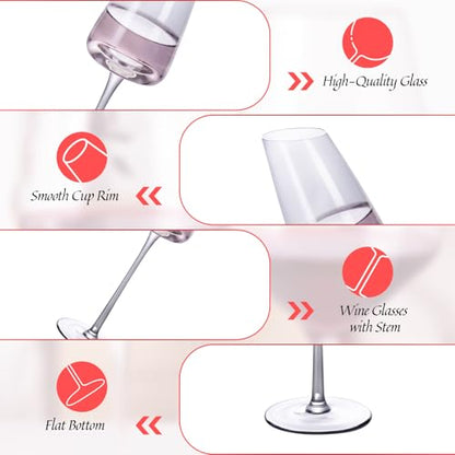 KAMMAK Crystal Red Wine Glasses Set of 2, 7.44 oz Stemmed Glasses, XH015 | Hand Blown, Bordeaux Wine Glasses, Thin Rim & Long Stem, Red & White, Daily Use, Wedding or Birthday Gift for Women - size: 8KPXH015