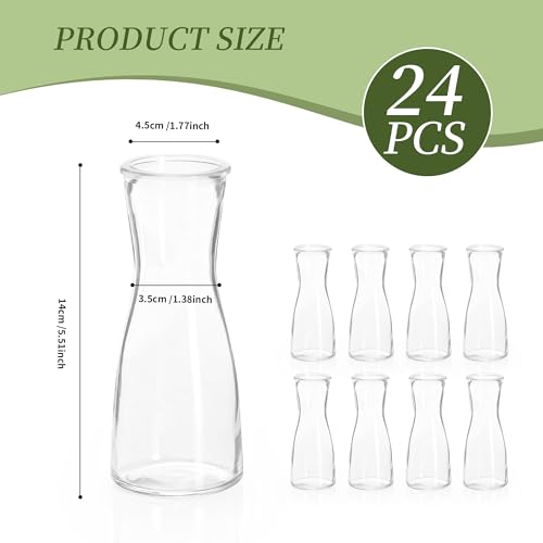 Set of 24 Glass Bud Vases for Centerpieces - Clear Small Flower Vase, Modern Minimalist Cute Mini Decorative Bulk Vases for Wedding Bridal Shower Birthday Party Events Dining Room Table Decor