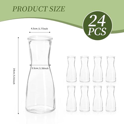 Set of 24 Glass Bud Vases for Centerpieces - Clear Small Flower Vase, Modern Minimalist Cute Mini Decorative Bulk Vases for Wedding Bridal Shower Birthday Party Events Dining Room Table Decor
