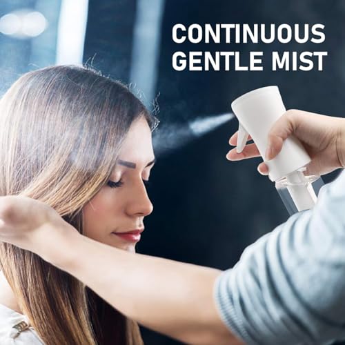 Continuous Spray Bottle for Hair, Refillable Gentle Mister (2 Pack, 6.8 Oz) | Long-Lasting Misting, Ultra-Fine Mist for Hairstyling, Cleaning Solutions, Planting, Pets, Barbers, Salons, Essential Oils - style: White & Black