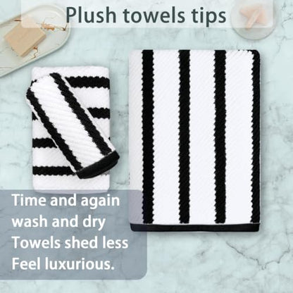 VOOVA & MOVAS 3PC Towel Set, 100% Cotton, Black White Dark Tan | 1 Large Bath 30x56 In,1 Hand 18x28 In,1 Wash Cloth 13x13 In, Quick Dry, Soft, Thick, Dorm Room Essentials - color: Black + White, size: 3 PC Bathroom Towel Set