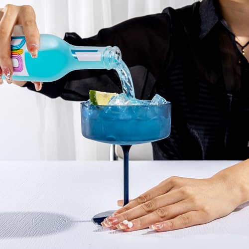 Ciaell 12 Pack Blue Plastic Martini Glasses for Bars Parties | 10 oz Blue Coupe Cocktail Cups, Heavy Duty Plastic, Cocktails Whiskey Margaritas Wine for Weddings Birthdays Anniversaries - color: Basic Blue