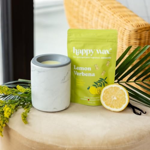 Happy Wax Marble Mini Mod Warmer for Scented Wax - Small Tabletop with Timer - Electric, Ceramic with Removable No Mess Silicone Dish - color: Marble