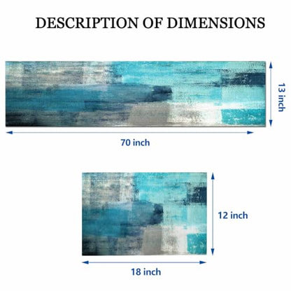 Mcalk Farmhouse Turquoise Table Runner and Placemats Set of 6 Pieces,Teal Turquoise Placemats Modern Art,Blue Grey Abstract Art Cloth Place Mats for Kitchen,Linen Material for Dining Table - color: 01turquoise