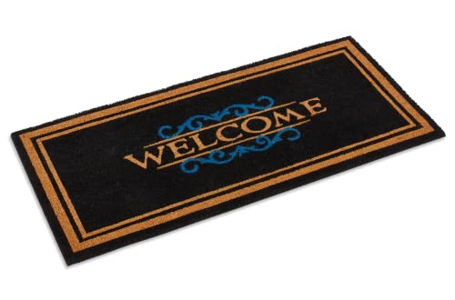 Elegant Welcome Coco Coir Doormat, 22" x 47", Extra-Large Low-Profile Indoor Outdoor Entrance Mat with Non Slip Rubber Backing