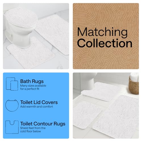 GORILLA GRIP Bathroom Rug Sets 3 Piece, Bath Mat Set and Oval Toilet Base with Rubber Backing, Plush Absorbent Shaggy Chenille Washable Mats, Includes 24x19.5, 24x17 and 30x20 Inch Rugs, White - color: White, style: 24"x19.5" + 24"x17" + 30"x20" - 3 Pack