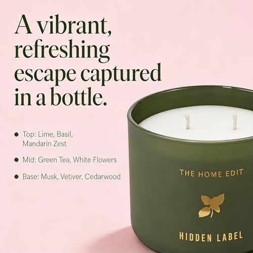 Hidden Label Basil Lime Mandarin Soy Candle, 10oz 2-Wick, 45H Kitchen Fresh | Herbal Citrus Aromatherapy | Non-Toxic Vegan Phthalate-Free | Even Melt No Tunneling | Sage Frosted Reusable Gift Jar - color: Basil Lime Mandarin
