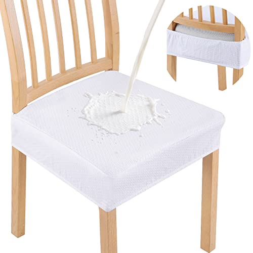Smiry Waterproof Seat Covers for Dining Room Chairs, No Rear Covers | Stretch Jacquard Removable Washable Chair Seat Slipcovers Protector, Set of 2, White - color: White, size: Set of 2