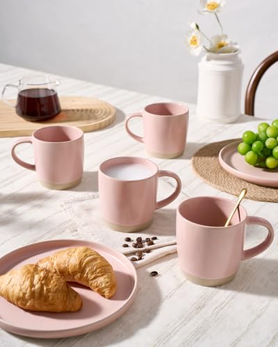 famiware Coffee Mugs Set of 4, Milkyway 13 oz Ceramic Cup Set with Handle | Stoneware Mug Set for Tea, Coffee, Latte, Cappuccino, Cocoa, Microwave and Dishwasher Safe, Light Pink - color: Milkyway-Light Pink, size: 4 Count (Pack of 1)
