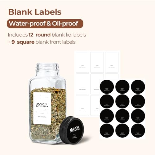 ComSaf Glass Spice Jars with with Labels 8 oz 6 Pack Square | Empty Containers, Seasoning Herbs Powders, Salt Pepper Chili, Spice Rack Organization, Kitchen Cabinet Storage - color: 8oz*6 Metal Lids