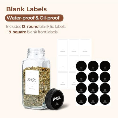 ComSaf Glass Spice Jars with with Labels 8 oz 6 Pack Square | Empty Containers, Seasoning Herbs Powders, Salt Pepper Chili, Spice Rack Organization, Kitchen Cabinet Storage - color: 8oz*6 Metal Lids