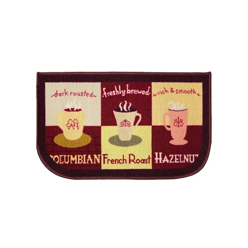 Kashi Home Kitchen Rug, Printed Area Rug, Durable Floor, Door Mat, Farmhouse Non-Slip Carpet Latex Backing Beautiful Design, Coffee Cup 18x30 D-Shape - color: Coffee Cup, size: 1'6" x 2'6" (Semicircular)