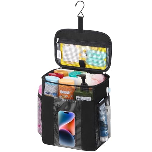 Lifewit Mesh Shower Caddy, Hanging Bathroom Organizer with PVC Phone Bag | Quick Dry, Portable, Toiletry Tote Bag, College Dorm Room Essentials for Travel, Gym, Camping, Large, Black - color: Black, size: L(10"L x 6"W x 11.5"H)