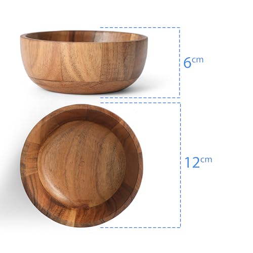 Acacia Wood Round Serving Bowls Set of 4 U Shape Handmade 4.75 Inch Medium Size Brown - size: 4 U Shape Bowls of 4.75-Inch