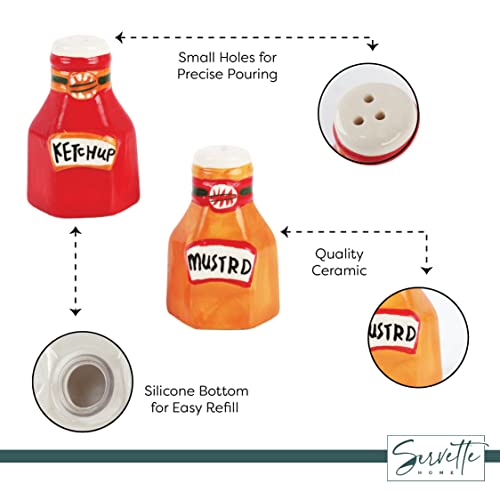Novelty Ceramic Vegetable Salt and Pepper Shakers Set - Ketchup & Mustard - color: Ketchup and Mustard