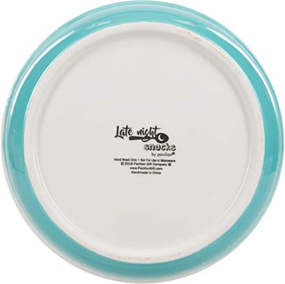 Pavilion - Chips & Dip - Patterned 6.25 Inch Teal Ceramic Snack Bowl - size: 6.25 Inch