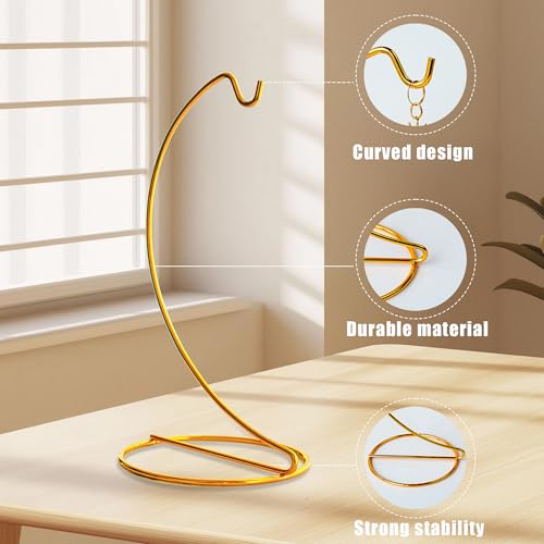 3 Pack 9 Inch Gold Iron Ornament Stand Hanging Display Holder Decor | Gold Iron Ornament Hanging Stand Holder Hook Set of 3 for Glass Globe Air Plant Terrarium Table Home Wedding Decor